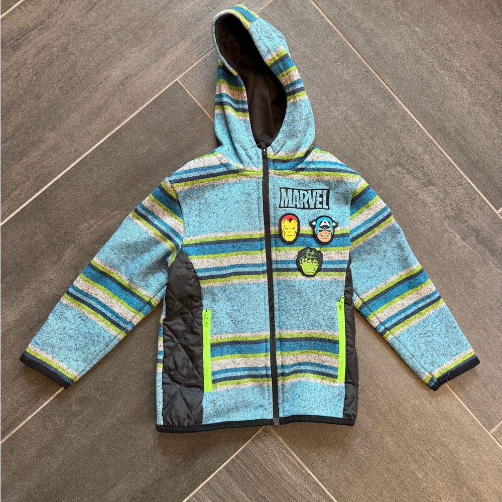 Marvel Kids' Blue and Yellow Striped Hoodie jacket 4T